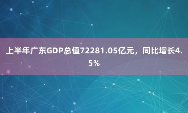 上半年广东GDP总值72281.05亿元，同比增长4.5%
