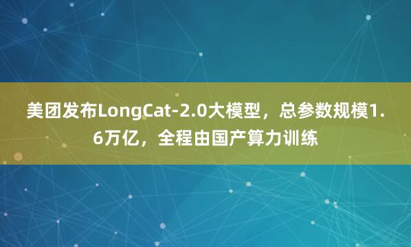 美团发布LongCat-2.0大模型，总参数规模1.6万亿，全程由国产算力训练