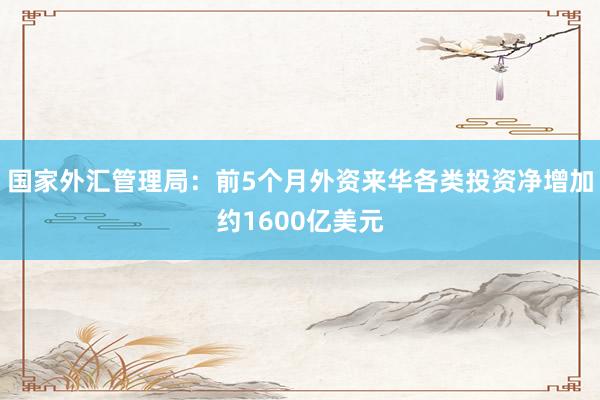 国家外汇管理局：前5个月外资来华各类投资净增加约1600亿美元