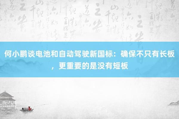 何小鹏谈电池和自动驾驶新国标：确保不只有长板，更重要的是没有短板