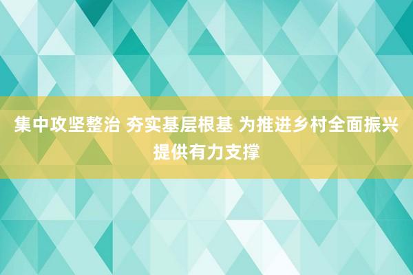 集中攻坚整治 夯实基层根基 为推进乡村全面振兴提供有力支撑