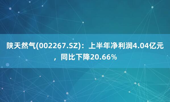 陕天然气(002267.SZ)：上半年净利润4.04亿元，同比下降20.66%