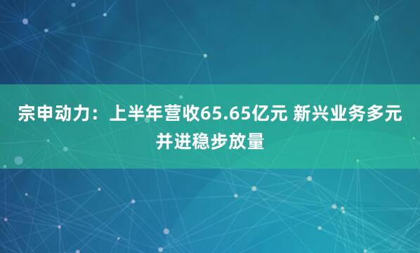 宗申动力：上半年营收65.65亿元 新兴业务多元并进稳步放量