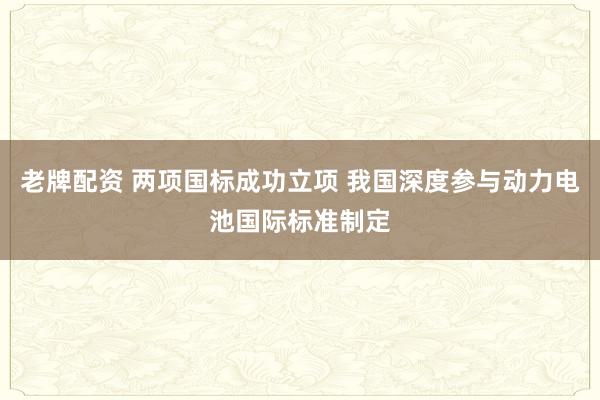 老牌配资 两项国标成功立项 我国深度参与动力电池国际标准制定