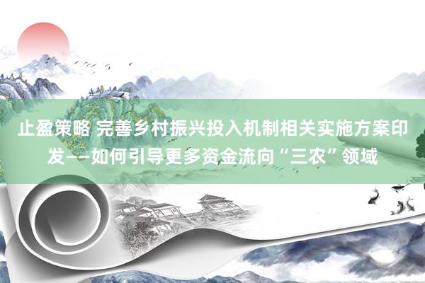 止盈策略 完善乡村振兴投入机制相关实施方案印发——如何引导更多资金流向“三农”领域
