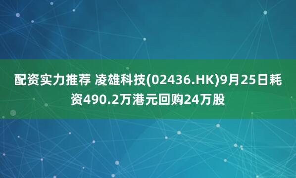 配资实力推荐 凌雄科技(02436.HK)9月25日耗资490.2万港元回购24万股