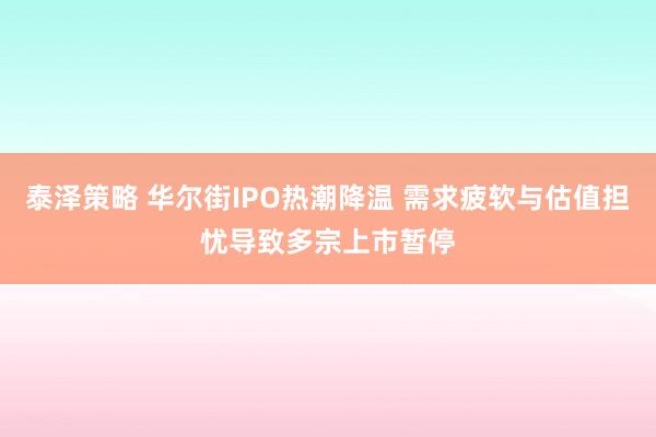 泰泽策略 华尔街IPO热潮降温 需求疲软与估值担忧导致多宗上市暂停